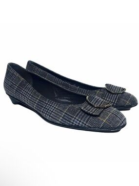 STUART WEITZMAN Plaid Slip On Loafers Toe Buckle